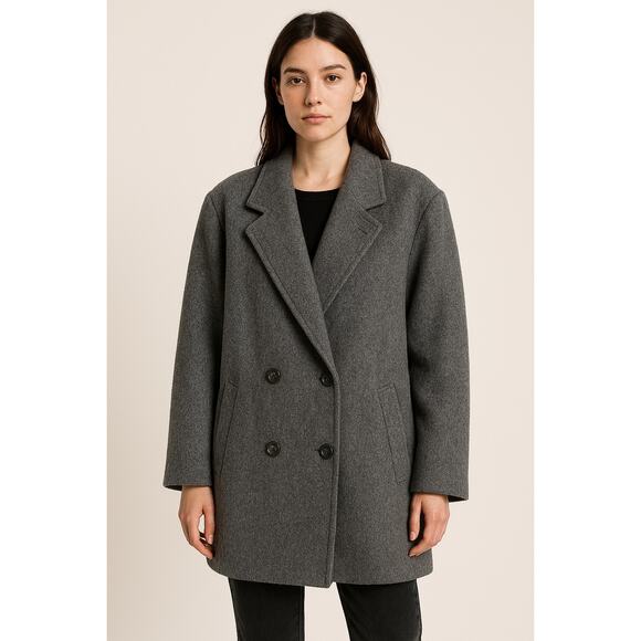 Vintage Fashionbila Wool Coat Made In USA 80s Gray Double Breasted Womens 12 LG - Picture 12 of 12